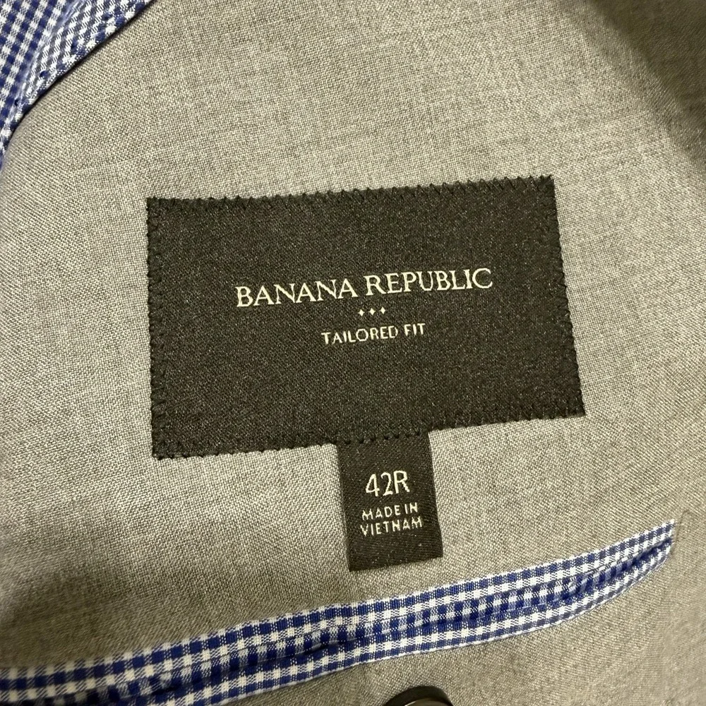 Banana Republic‎ Tailored Fit Blazer 42R Gray Sport Coat Gingham Lined